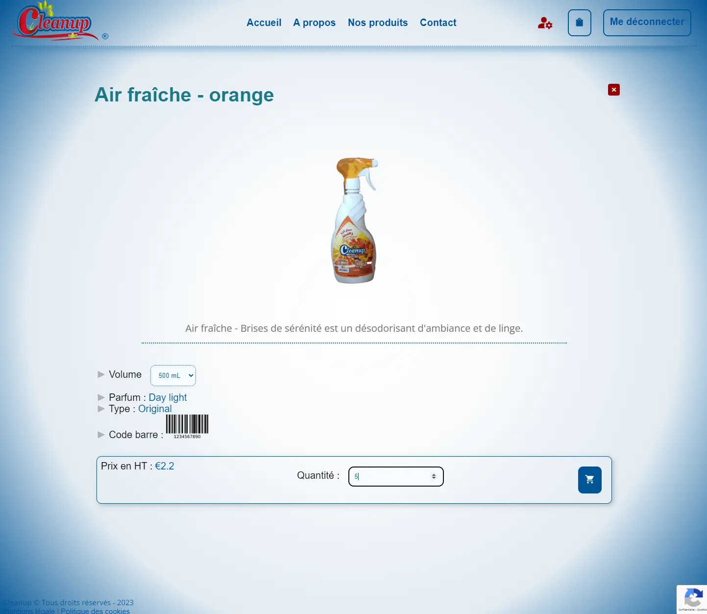 Image of the product detail page of the Cleanup website