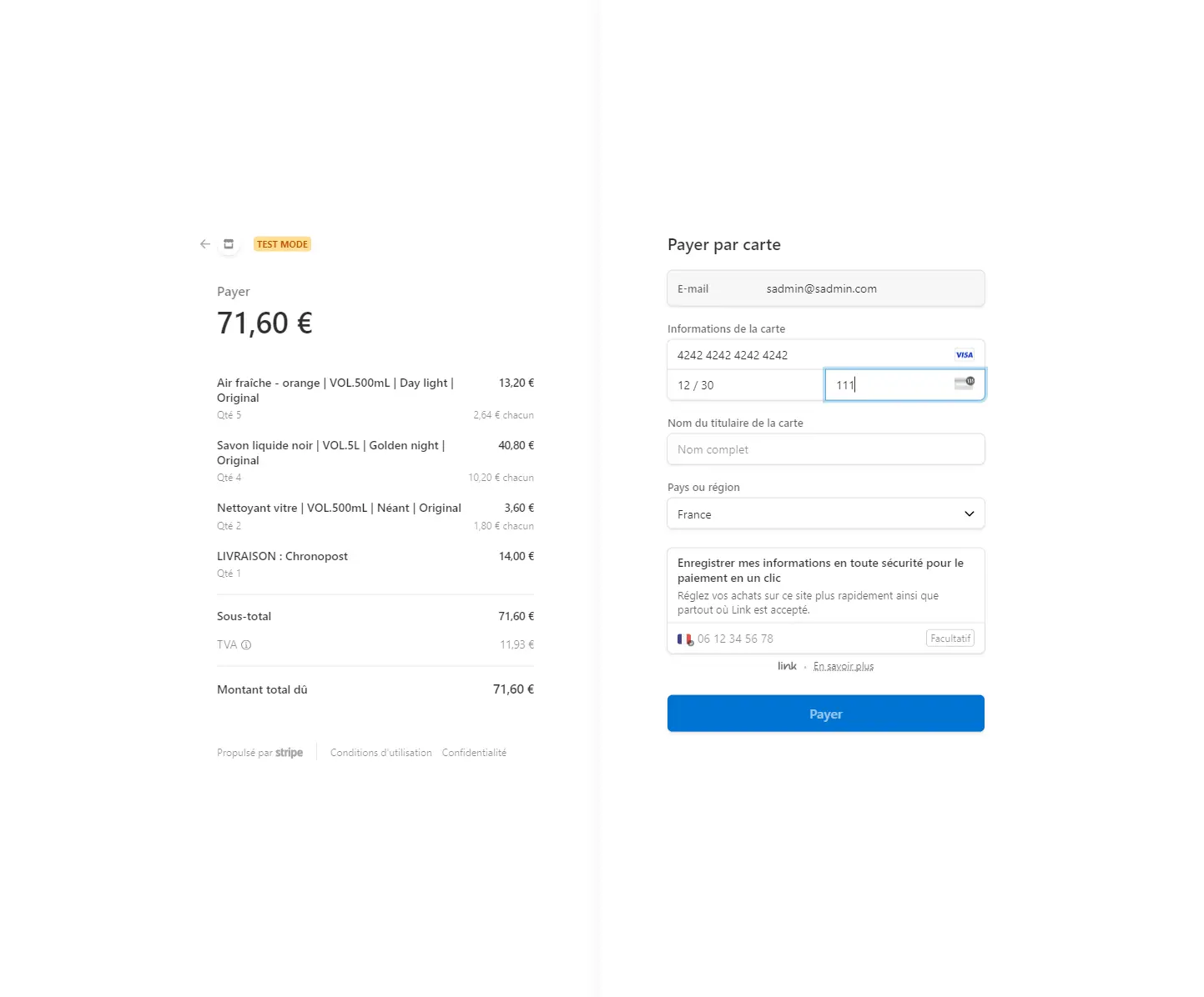 Image of the Stripe payment page on the Cleanup website