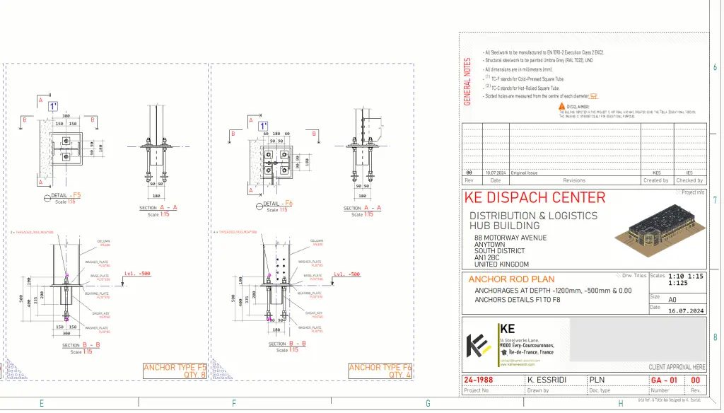 Image of the anchor rods drawing of the KE Dispatch Center project