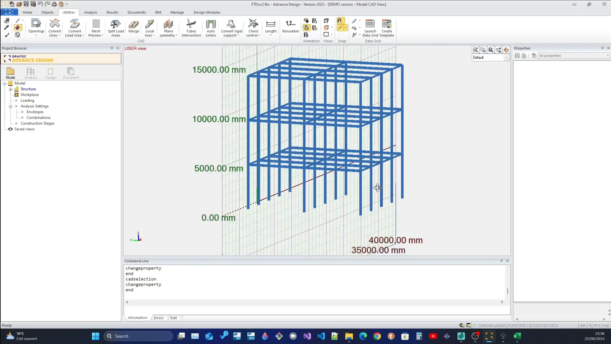 Image of the model generated in Advance Design after data import