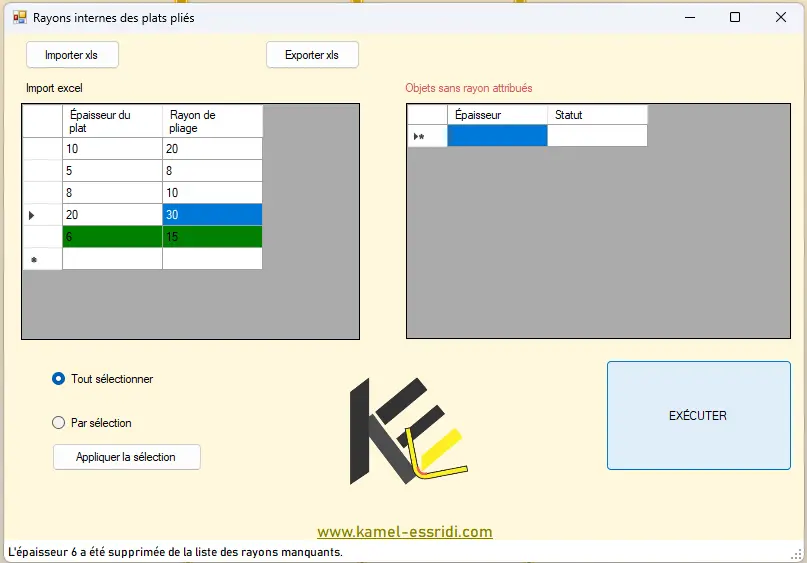 Image showing the interface after adding the missing radii in the Internal Bend Radii for Plates application