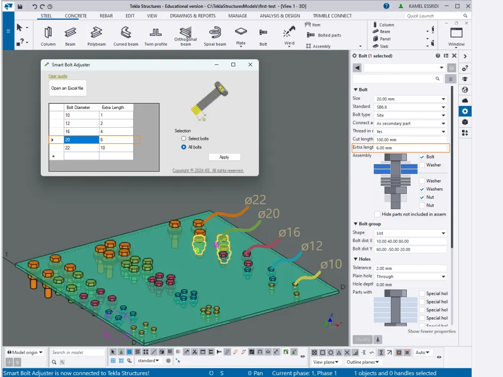 Image of the overlength application interface of the Smart Bolt Adjuster application